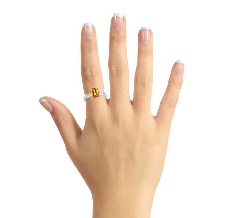 Affinity Gems Emerald Cut Gemstone & Diamond Ri ng, 14K — View 16
