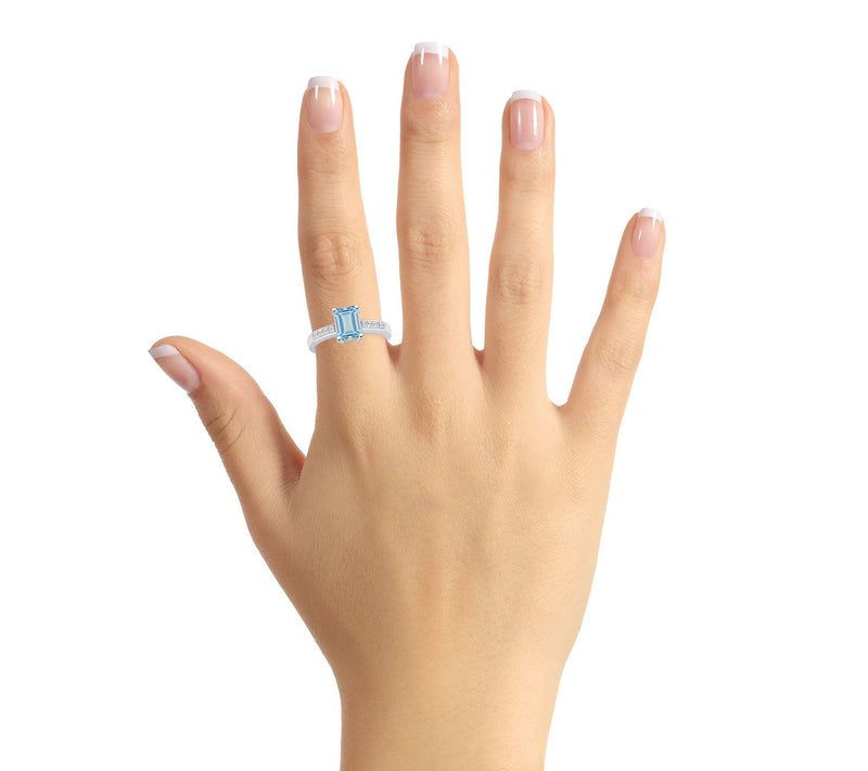 Affinity Gems Emerald Cut Aquamarine & Diamond Ring, 14K Gold — View 8