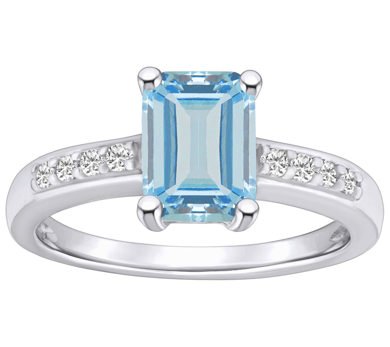 Affinity Gems Emerald Cut Aquamarine & Diamond Ring, 14K Gold — View 3