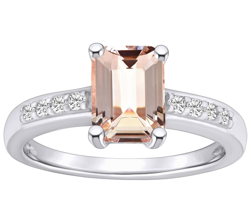 Affinity Gems Emerald Cut Morganite & Diamond Ring, 14K Gold — View 5