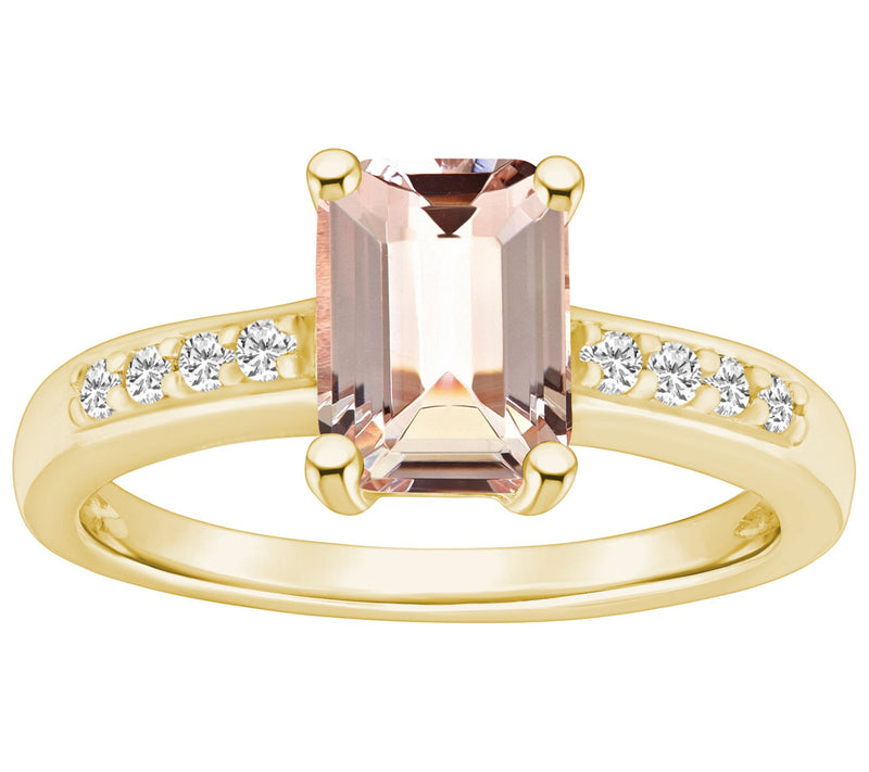 Affinity Gems Emerald Cut Morganite & Diamond Ring, 14K Gold — View 7