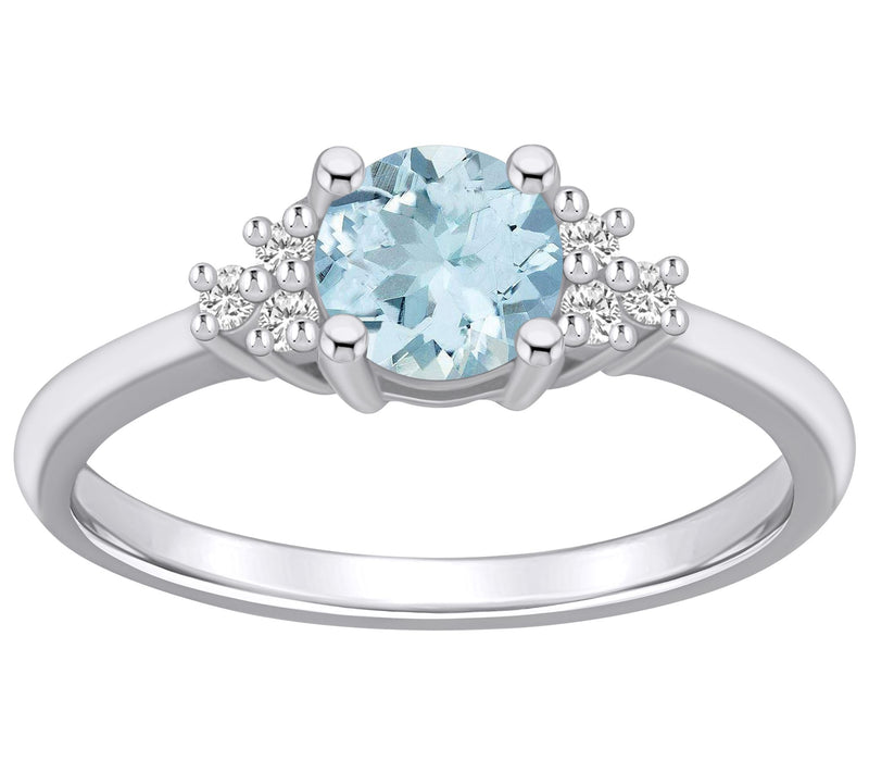 Affinity Gems Round Cut Aquamarine & Diamond Ri ng, 14K Gold — View 3