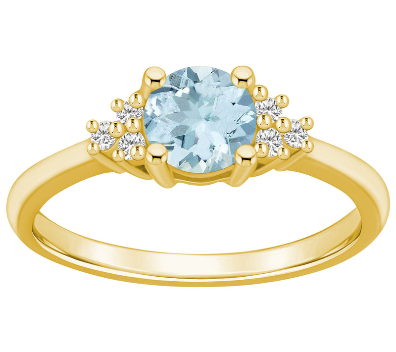 Affinity Gems Round Cut Aquamarine & Diamond Ri ng, 14K Gold — View 5