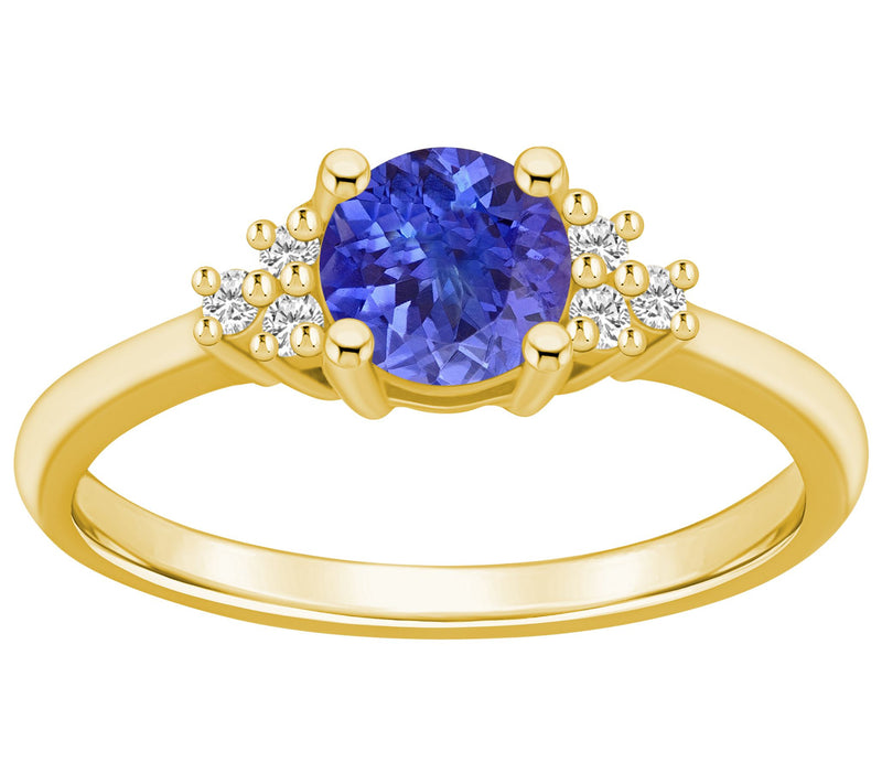 Affinity Gems Round Cut Tanzanite & Diamond Rin g, 14K Gold — View 5