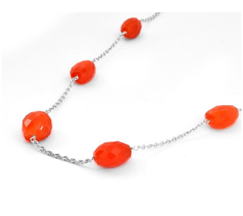 Sterling Silver Carnelian Beaded Station Necklace — View 4