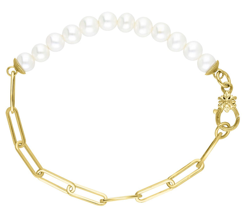 Ariva 18K Gold Clad Cultured Pearl Paper Clip Link Bracelet — View 2