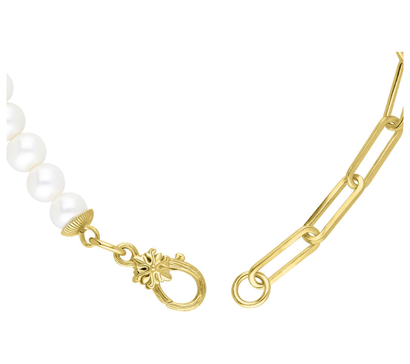 Ariva 18K Gold Clad Cultured Pearl Paper Clip Link Bracelet — View 3