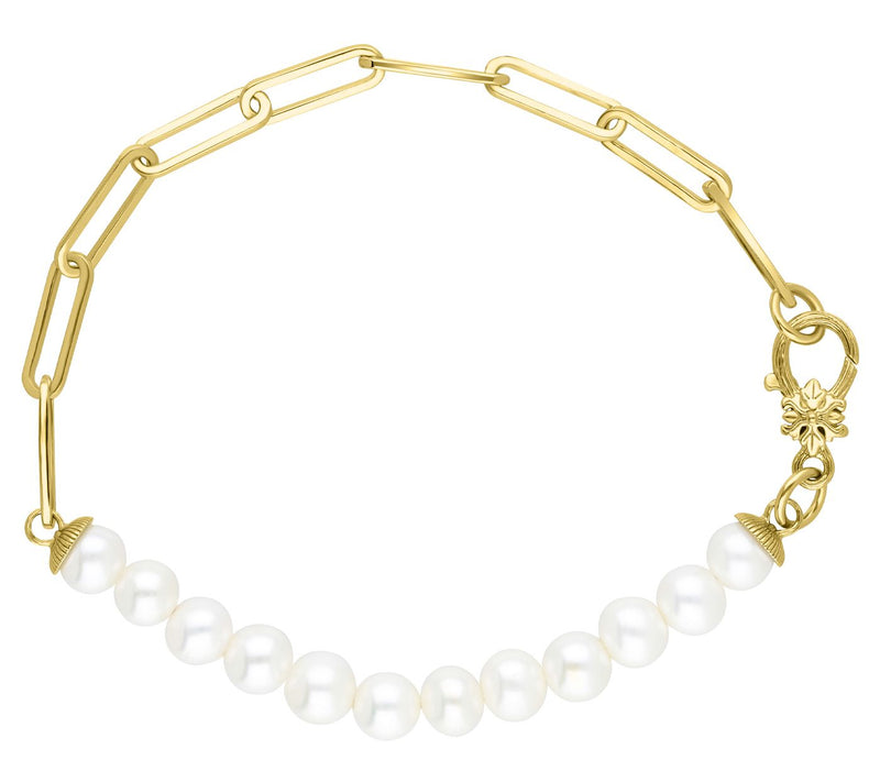 Ariva 18K Gold Clad Cultured Pearl Paper Clip Link Bracelet — Main view