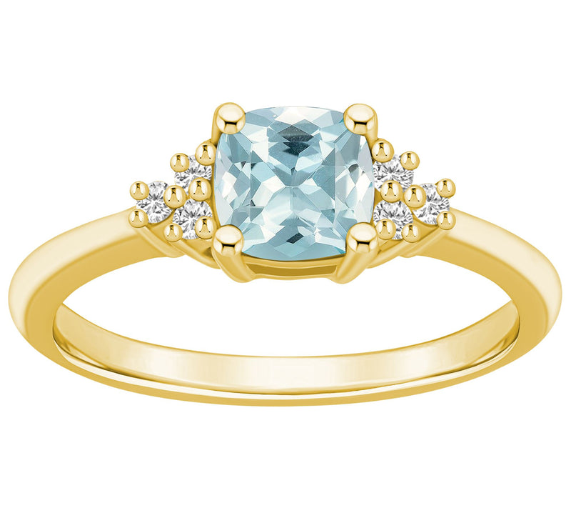 Affinity Gems Cushion Cut Aquamarine & Diamond Ring, 14K Gold — View 5