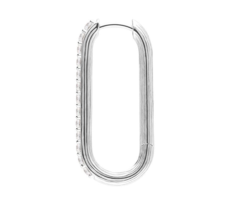 Ariva Sterling Silver White Topaz Oval Hoop Ear rings — View 4