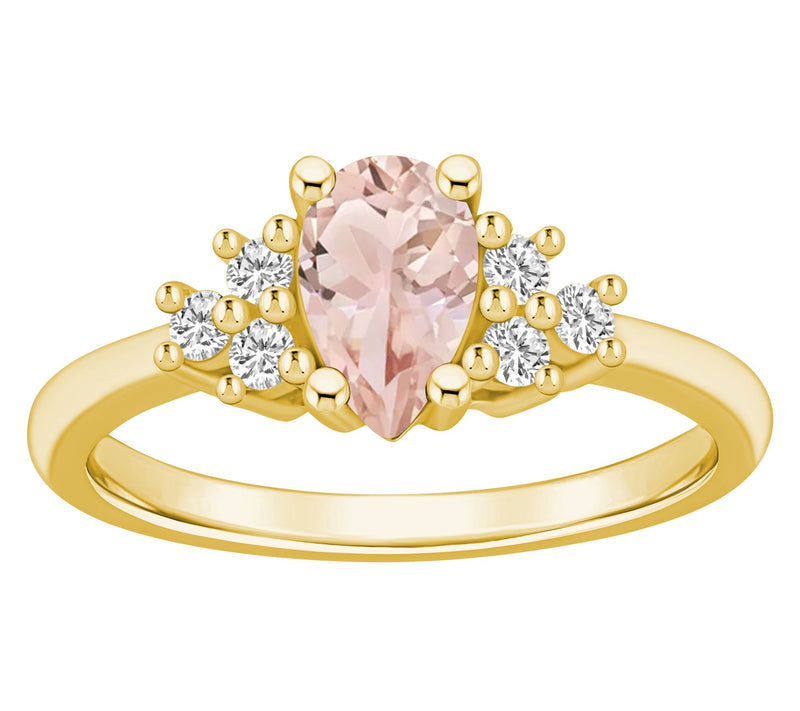 Affinity Gems Pear Cut Morganite & Diamond Ring, 14K Gold — View 6