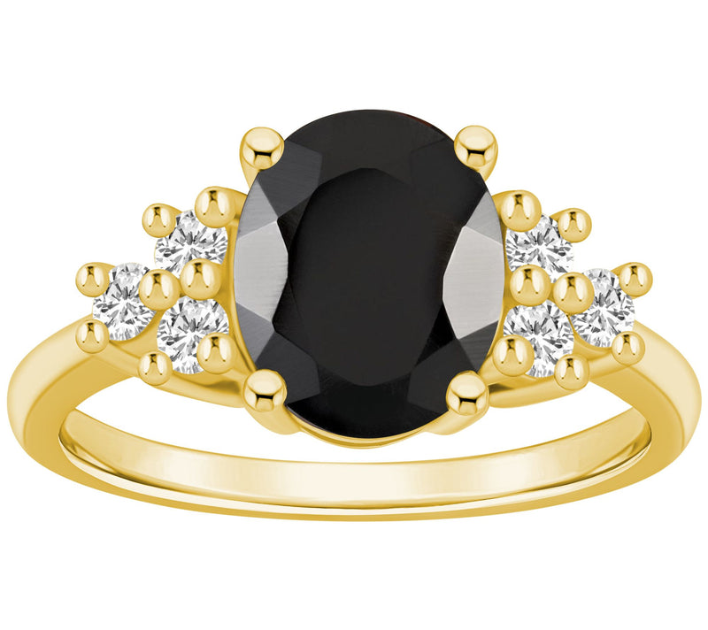 Affinity Gems Oval Black Agate& Diamond Ring, 14K Gold — View 5