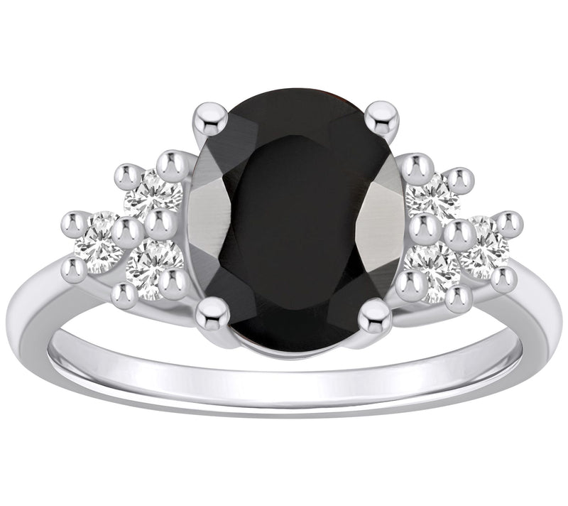 Affinity Gems Oval Black Agate& Diamond Ring, 14K Gold — Main view