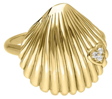 Goddaughters 14K Gold Clad White Topaz Love Shell Ring