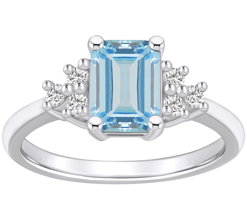 Affinity Gems Emerald-Cut Aquamarine & Diamond Ring, 14K Gold — View 3