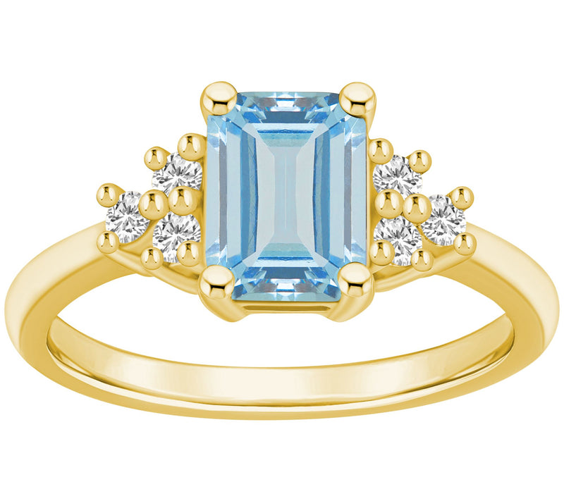 Affinity Gems Emerald-Cut Aquamarine & Diamond Ring, 14K Gold — View 5