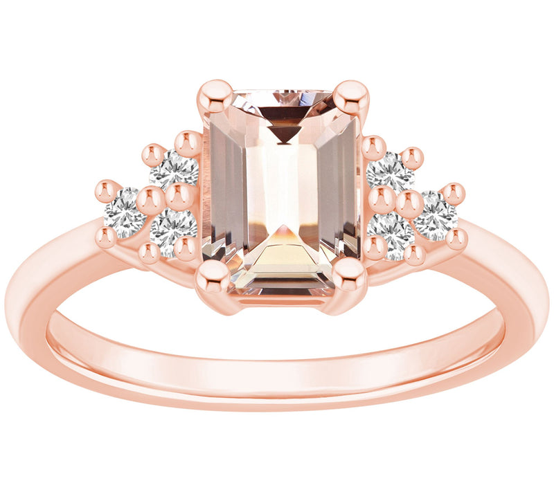 Affinity Gems Emerald Cut Morganite & Diamond Ring, 14K Gold — Main view