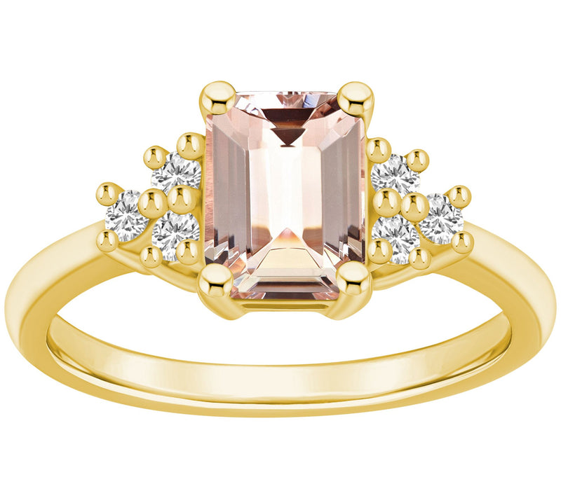 Affinity Gems Emerald Cut Morganite & Diamond Ring, 14K Gold — View 7