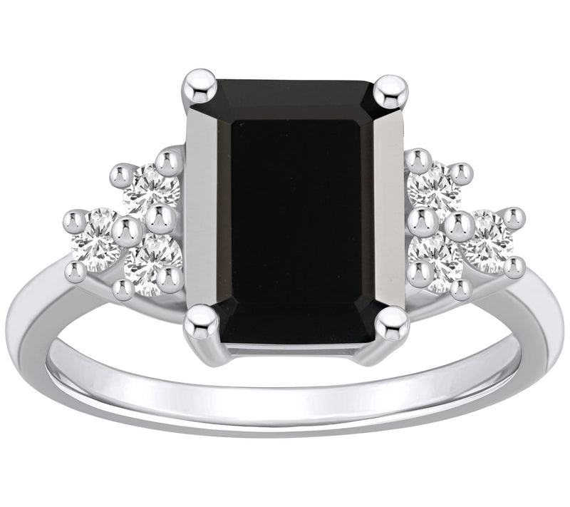 Affinity Gems Emerald-Cut Black Agate & Diamond Ring, 14K Gold — View 3
