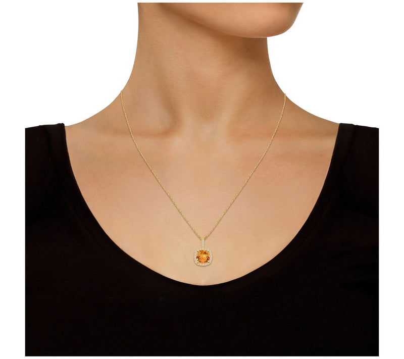 Affinity Gems Cushion Gemstone & Diamond Pendant w/ Chain, 14K — View 13