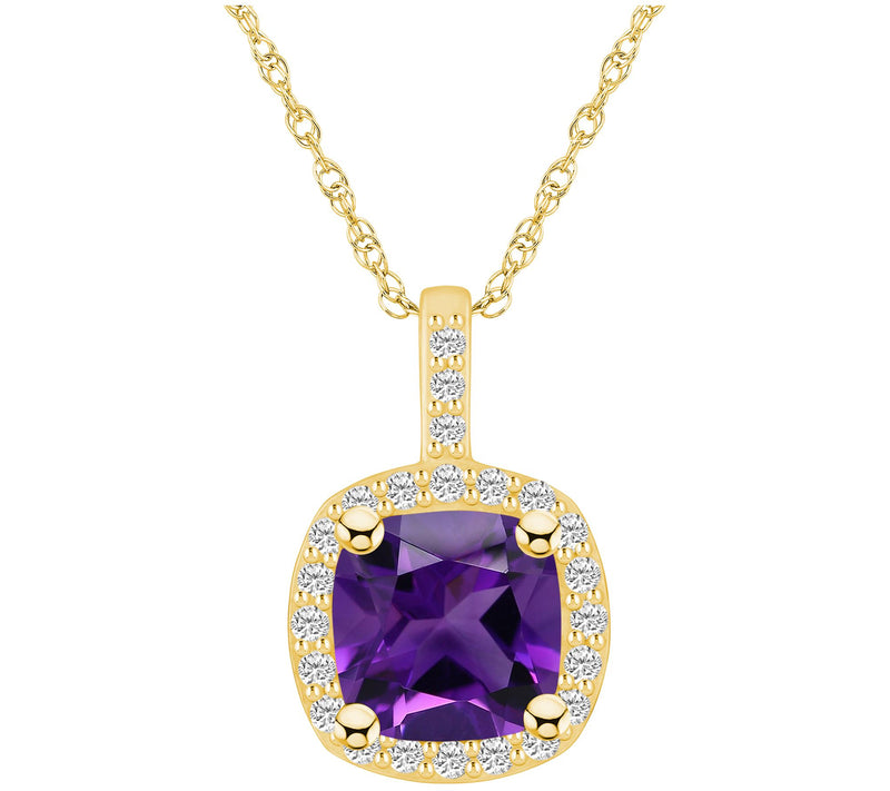Affinity Gems Cushion Gemstone & Diamond Pendant w/ Chain, 14K — View 3
