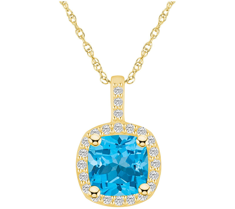 Affinity Gems Cushion Gemstone & Diamond Pendant w/ Chain, 14K — View 5