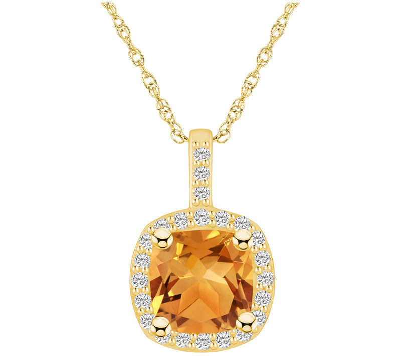 Affinity Gems Cushion Gemstone & Diamond Pendant w/ Chain, 14K — View 7