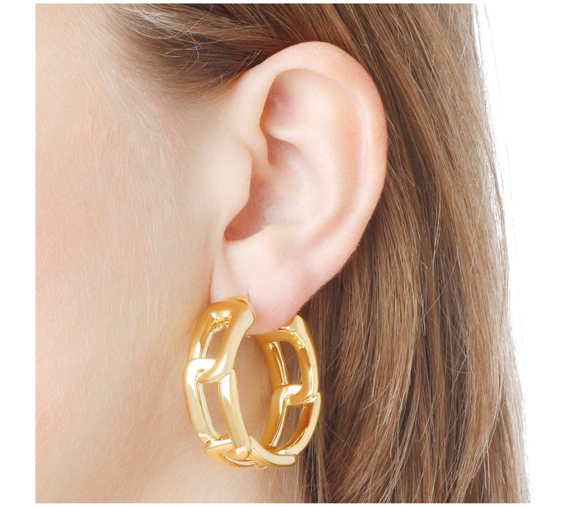 BellaOro Interlocking Link Hoop Earrings, 14 KOver Resin — View 5