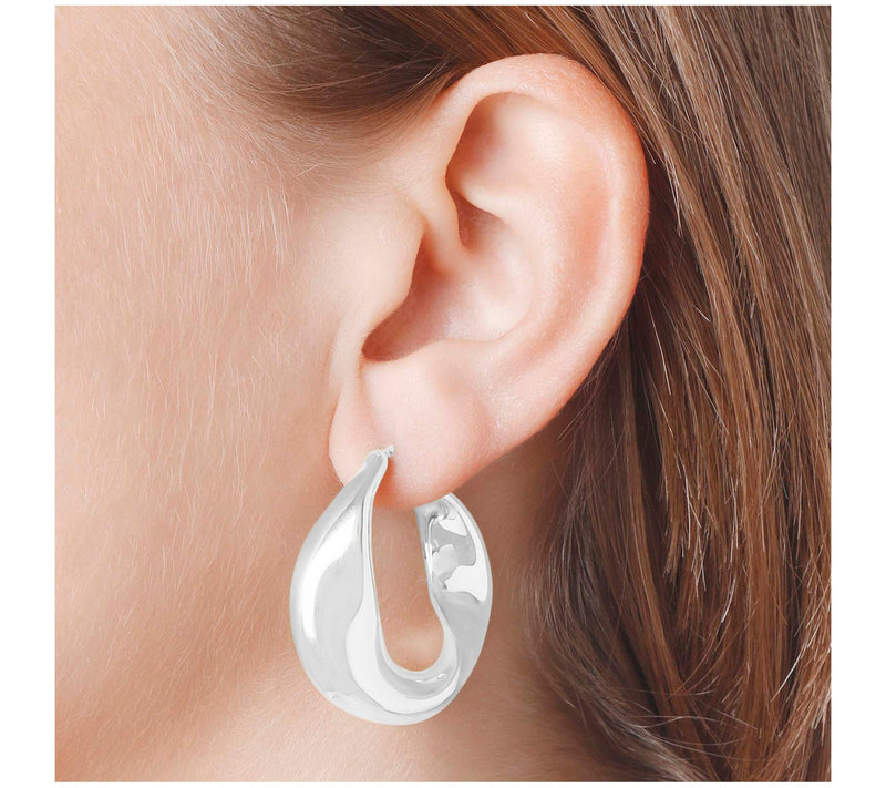 Louis Dell'Olio Sterling Silver Polished Fanc yHoop Earrings — View 7
