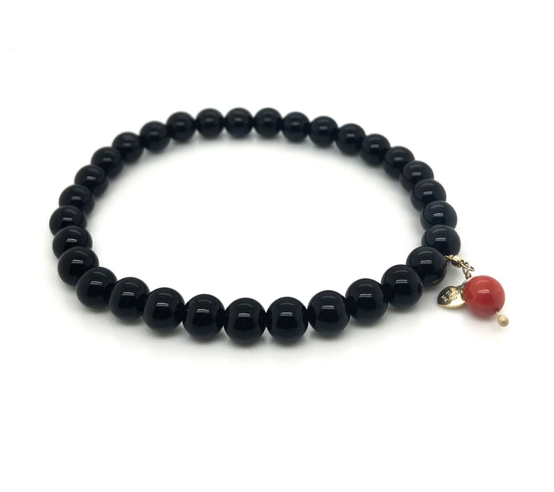 Alkeme 10K Gold Onyx & Coral Charm Stretch Bracelet — Main view