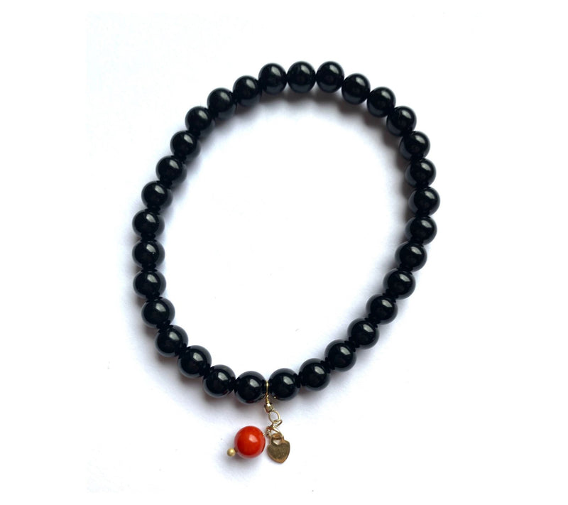 Alkeme 10K Gold Onyx & Coral Charm Stretch Bracelet — View 4