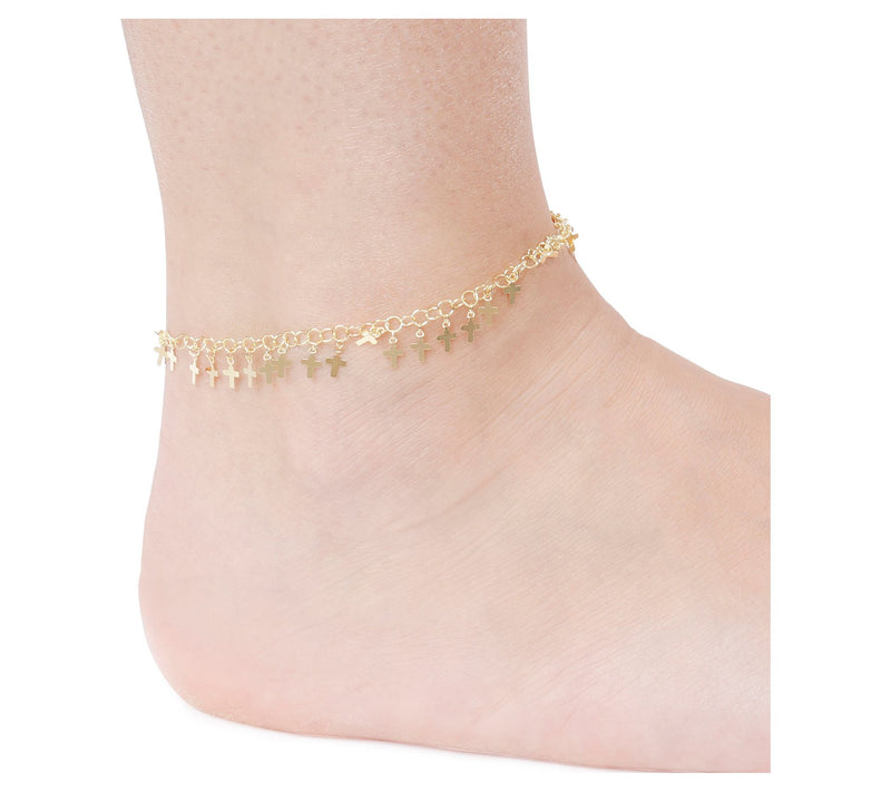 Veronese 18K Gold Plated Cross Ankle Bracelet,3.0g — View 9