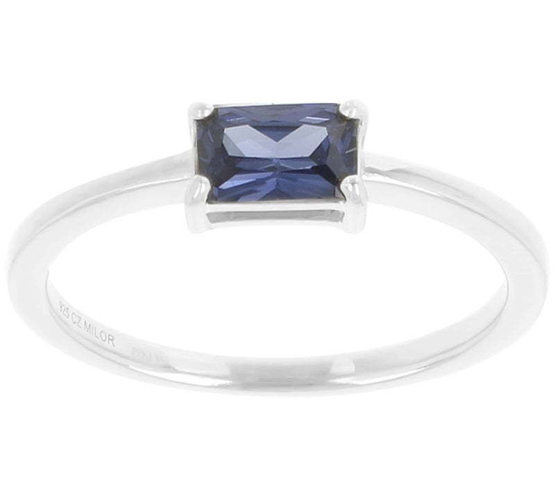 Diamonique Solitaire Baguette Ring, Sterling Sier — View 5