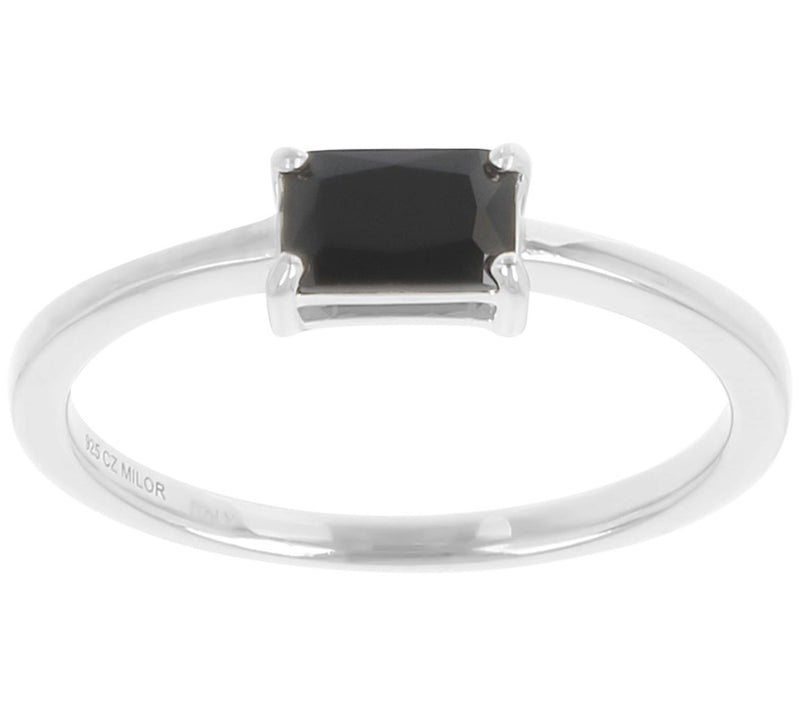 Diamonique Solitaire Baguette Ring, Sterling Sier — View 3