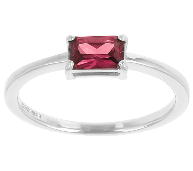 Diamonique Solitaire Baguette Ring, Sterling Sier — View 11