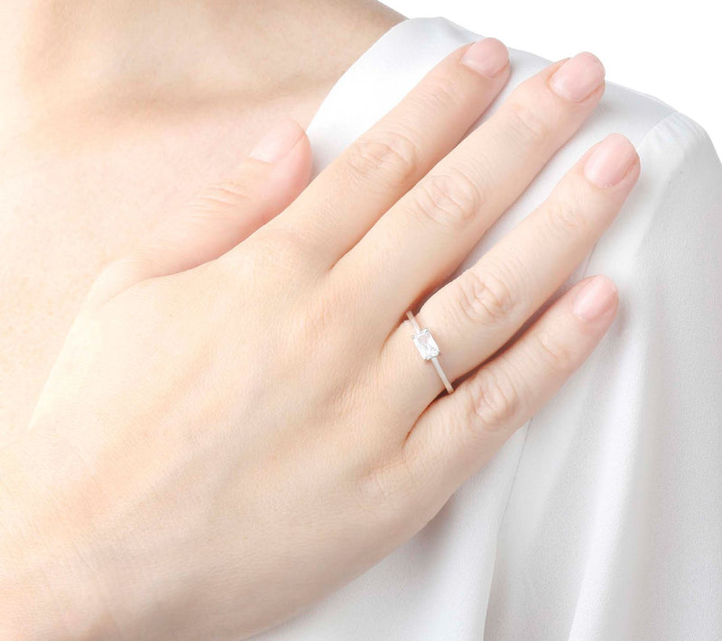 Diamonique Solitaire Baguette Ring, Sterling Sier — View 14