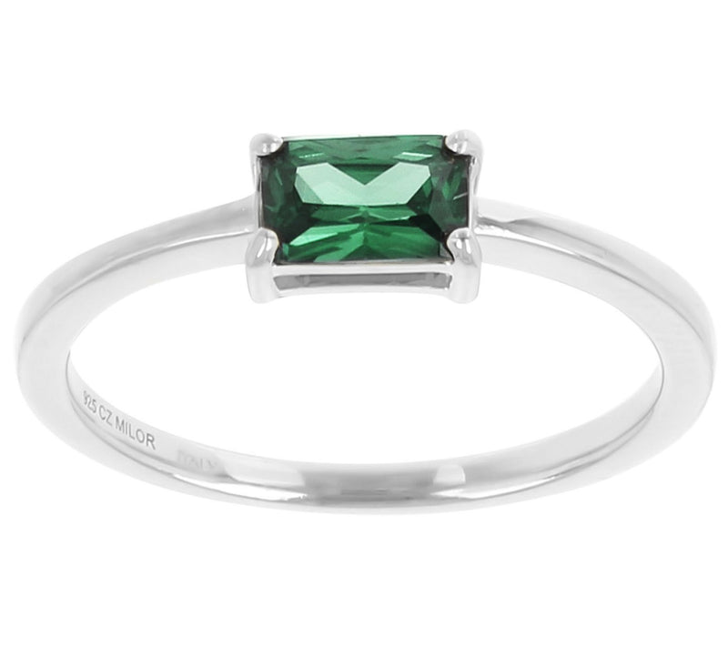 Diamonique Solitaire Baguette Ring, Sterling Sier — Main view