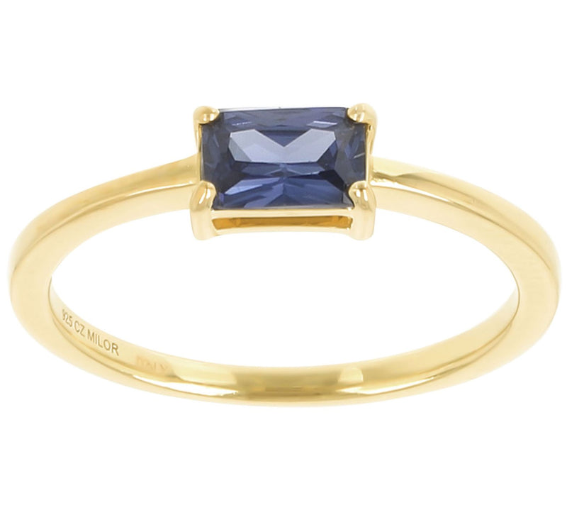 Diamonique Solitaire Baguette Ring, 14K Gold Plated — View 5