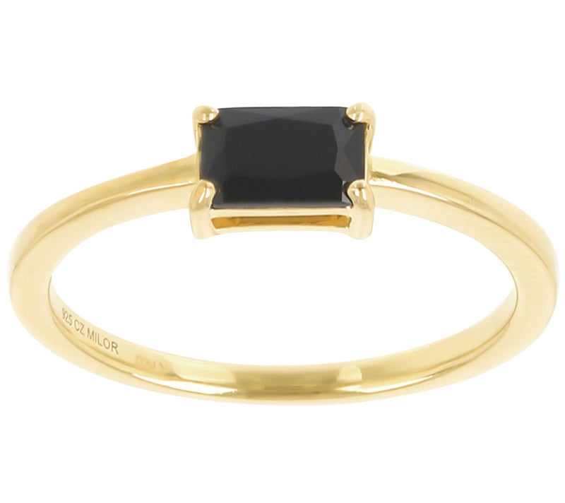 Diamonique Solitaire Baguette Ring, 14K Gold Plated — View 3