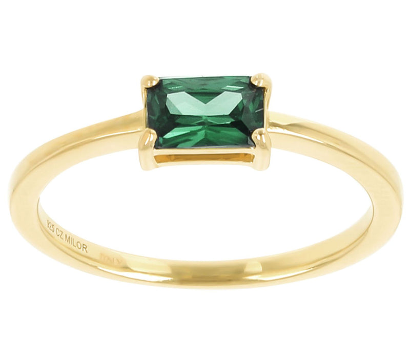 Diamonique Solitaire Baguette Ring, 14K Gold Plated — View 8
