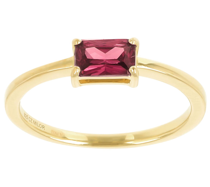 Diamonique Solitaire Baguette Ring, 14K Gold Plated — View 11