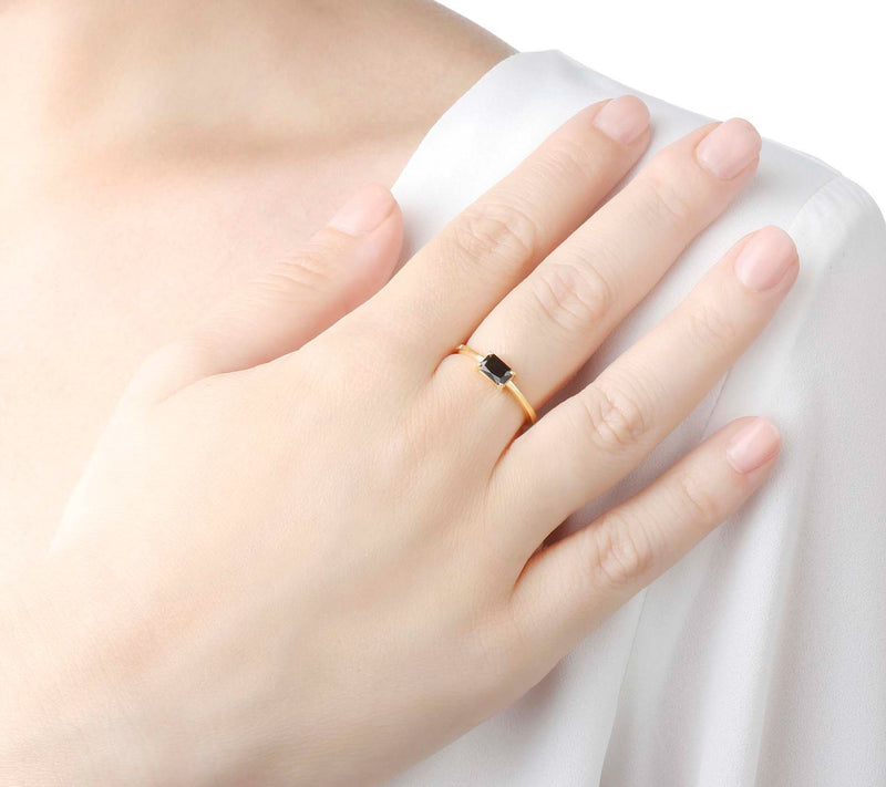 Diamonique Solitaire Baguette Ring, 14K Gold Plated — View 14