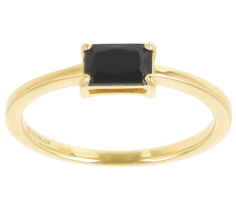 Diamonique Solitaire Baguette Ring, 14K G old Pated — View 3