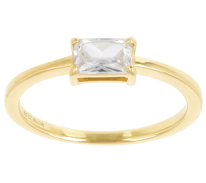 Diamonique Solitaire Baguette Ring, 14K G old Pated — View 11