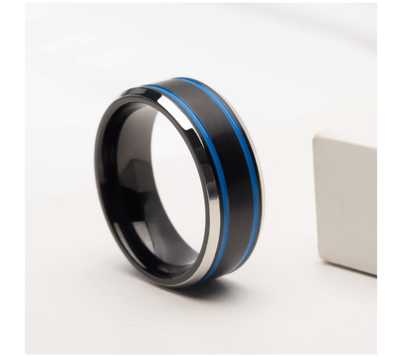 Verve Men's Jewelry Stainless Steel Black and Blue Ring — Main view