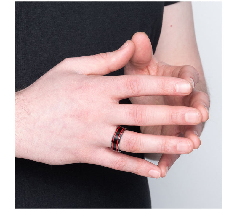 Verve Men's Jewelry Stainless Steel Black and Red Ring — View 2
