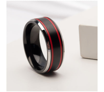 Verve Men's Jewelry Stainless Steel Black and Red Ring