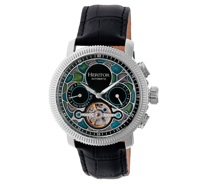 Heritor Automatic Men's Aura Stainless Silver and Black Watch — View 3