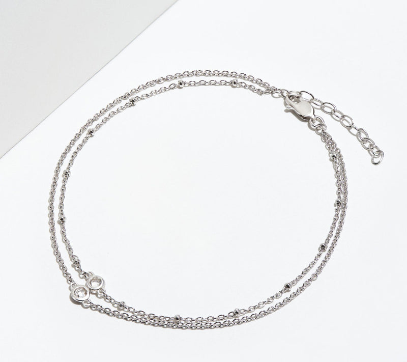 Diamonique Double Chain Ankle Bracelet, Sterling Silver — View 4
