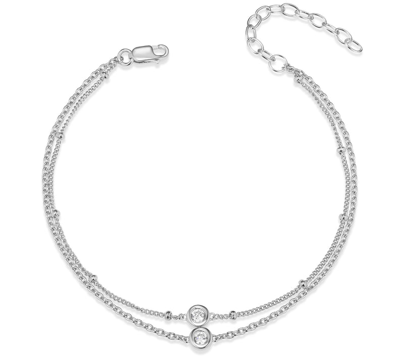 Diamonique Double Chain Ankle Bracelet, Sterling Silver — View 3